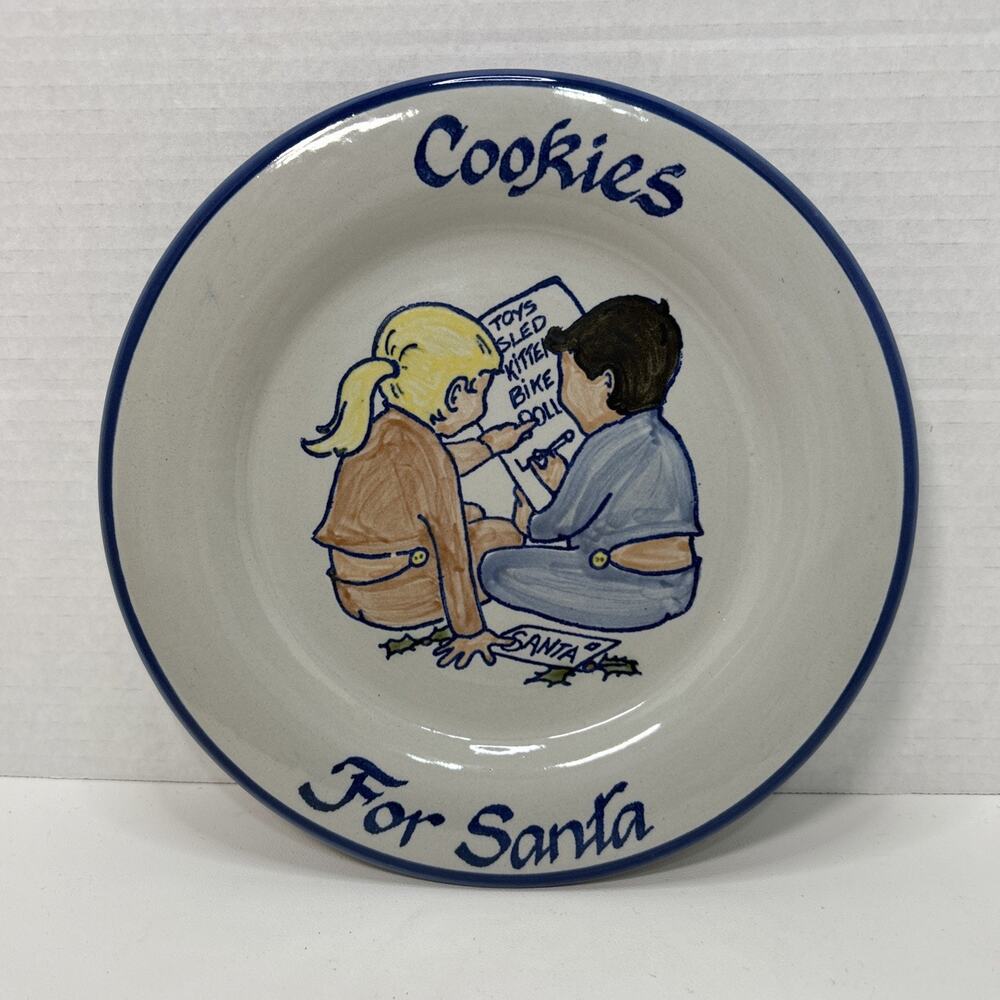 Vtg Louisville Stoneware Christmas Cookies For Santa Plate Kids List for Santa